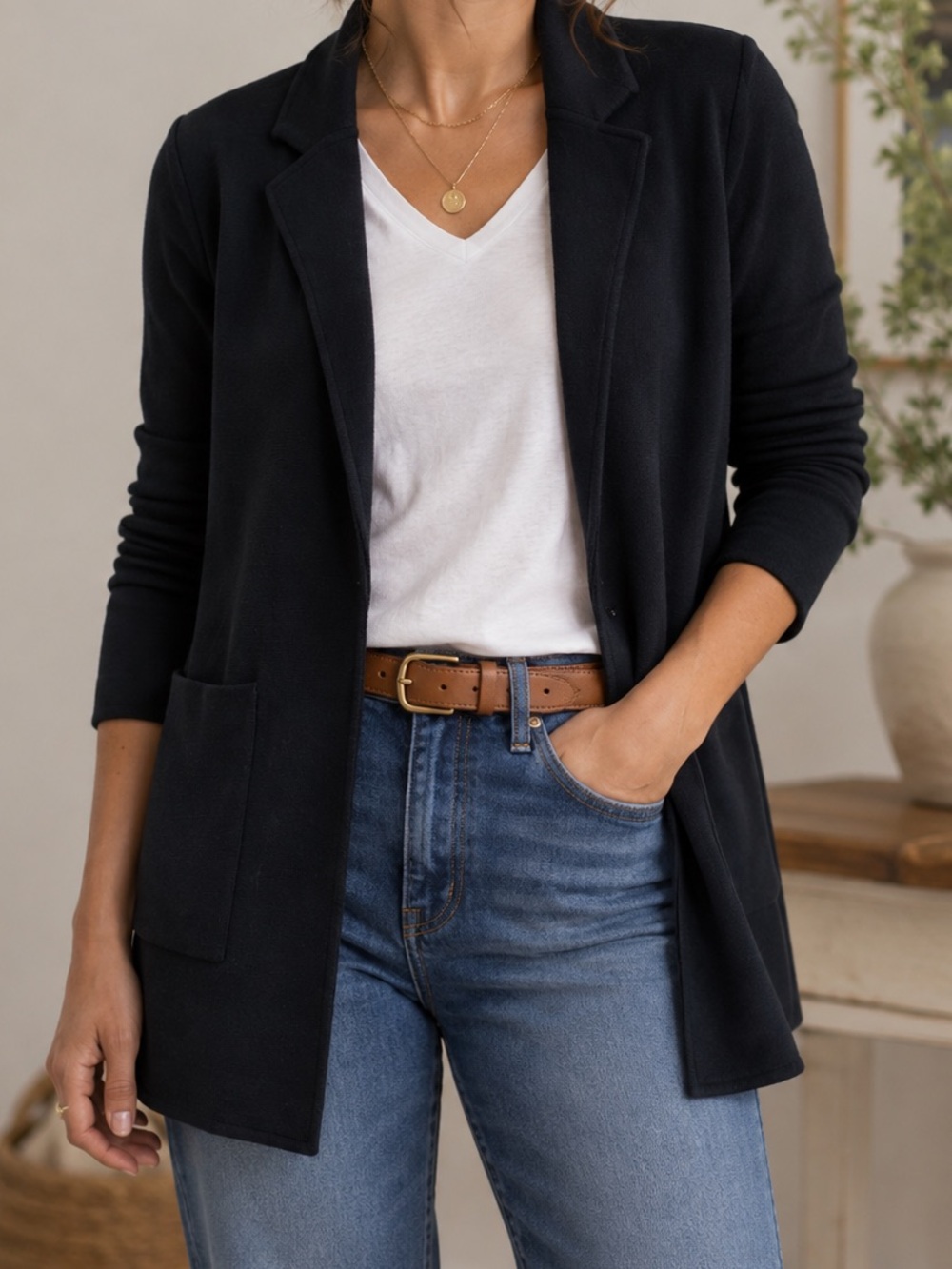 J. Crew Sophie Open Front Sweater Blazer Medium Black Wool Blend Cardigan Preppy